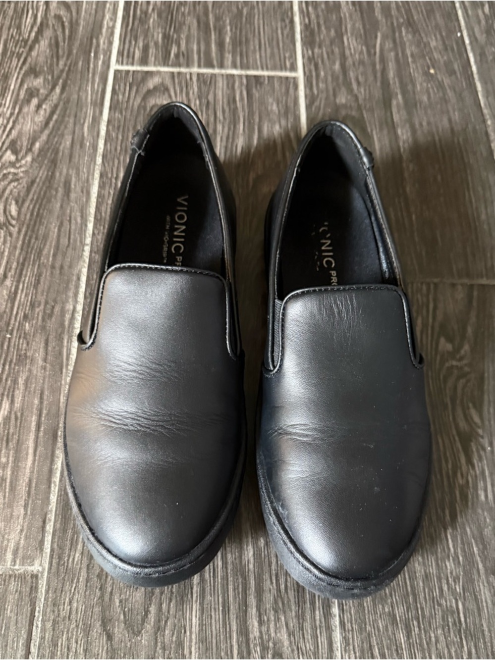 Vionic Black Leather Slip-On Loafers